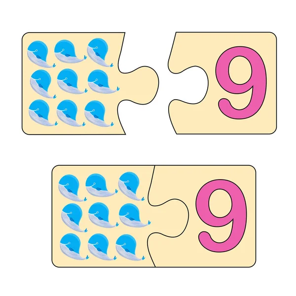 Juego Educativo Para Niños Encuentra Imagen Correcta Para Número Puzzle — Vector de stock