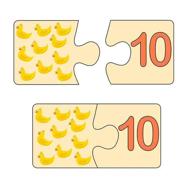 Juego Educativo Para Niños Encuentra Imagen Correcta Para Número Puzzle — Vector de stock