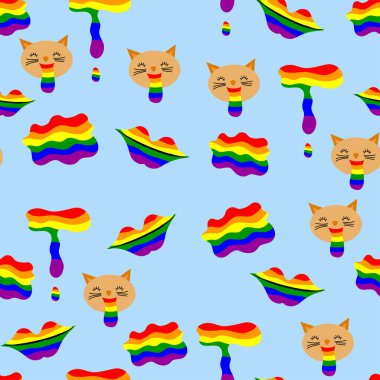 LGBT gurur ayı için kusursuz desen. İnsan hakları ve hoşgörü. Gay Gururu kavramı. Mavi arkaplanda vektör karikatür çizimi