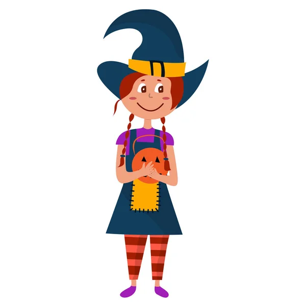 Halloween Kid Girl Character Happy Halloween Child Colorful Halloween Costume — Stock Vector