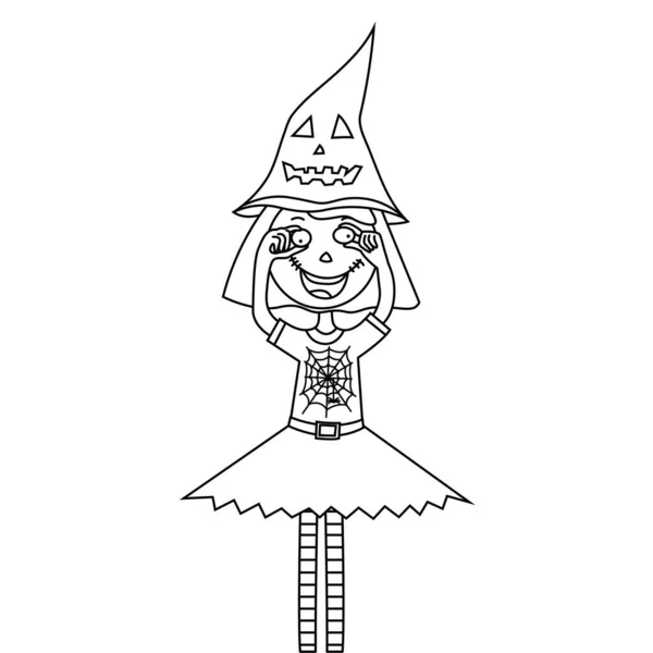 Coloring Page Halloween Kid Girl Character Child Halloween Costume Girl — Stock Vector