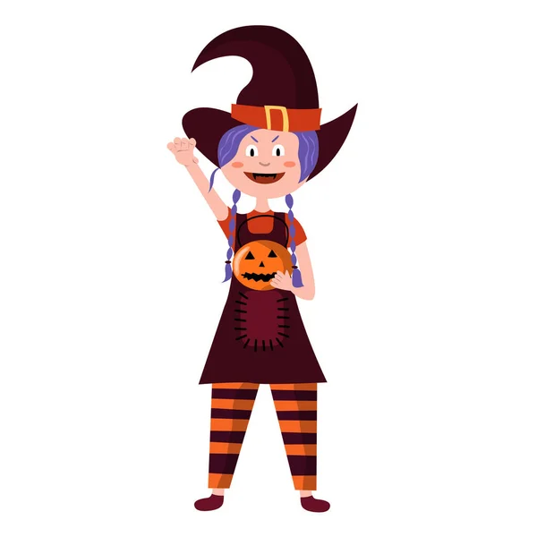 Halloween Kid Girl Character Girl Scares Halloween Happy Halloween Child — Stock Vector
