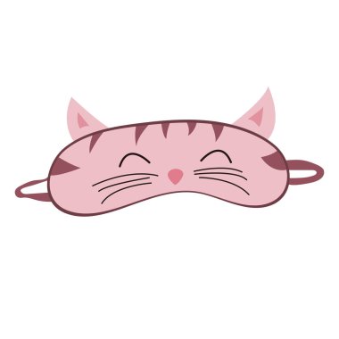 Tatlı kedi yüzlü uyku maskesi. Göz koruyucu aksesuar. Rahatlama gözbağı. Çizgi film vektör çizimi beyaz arkaplanda izole edildi.