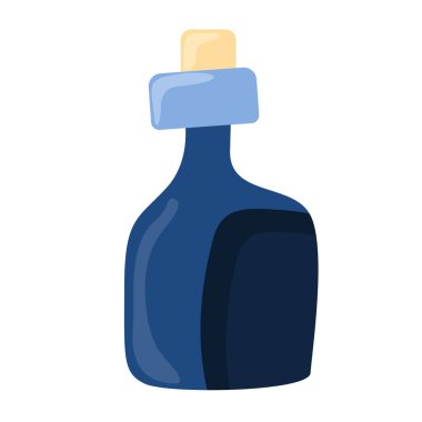 Cadılar Bayramı cam iksir şişesi. Cadılar bayramın kutlu olsun. Korku gecesi için dekorasyon. Zehirli şişe. Vektör çizgi film illüstrasyonu