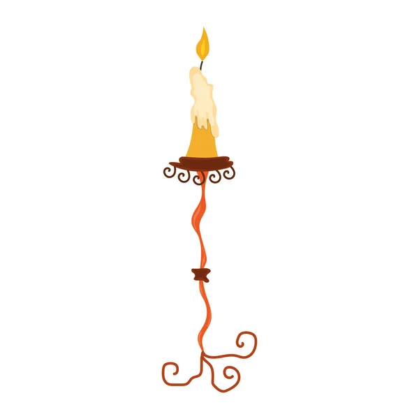 Burning Candle Candlestick Happy Halloween Holiday Decoration Horror Night Vector — Stock Vector