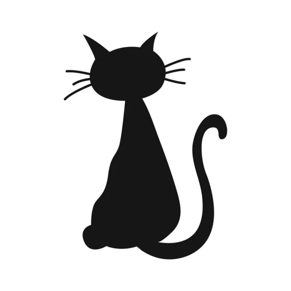 Desenhos animados doodle desenho de gato preto. silhueta de gatinho simples  e fofo, ilustração vetorial de halloween.