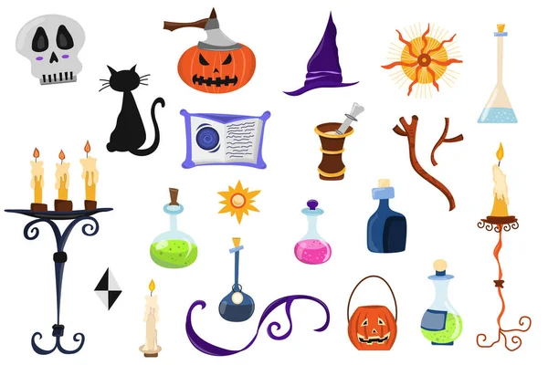 Set Halloween Elements Symbols Celebration Halloween Happy Halloween Holiday Decoration — Stock Vector
