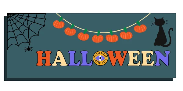 Feliz estandarte de Halloween, gran diseño para cualquier propósito. Banner, póster, tarjeta de felicitación. Tarjeta de vacaciones. Ilustración vectorial — Archivo Imágenes Vectoriales