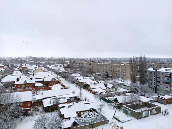Paisaje Urbano Pequeña Ciudad Rusa Invierno Región Krasnodar —  Fotos de Stock