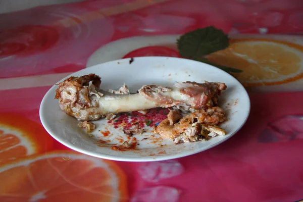 Turkey Bones Eating Plate — Stock Photo, Image
