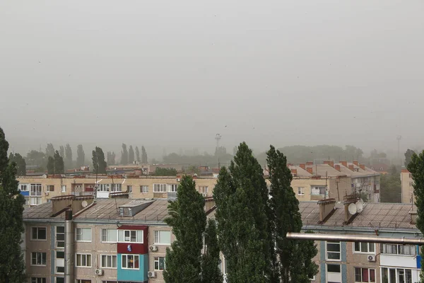 Tempesta Sabbia Sopra Una Città Inquinamento Polvere — Foto Stock