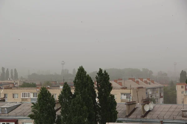 Tormenta Arena Fuerte Viento Sobre Una Ciudad Rusia —  Fotos de Stock