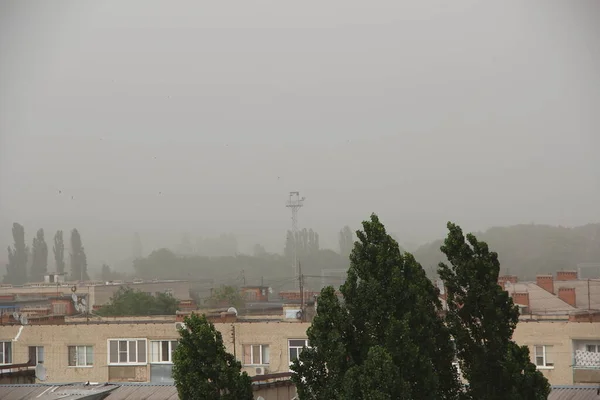 Sandstorm Och Stark Vind Över Stad Ryssland — Stockfoto