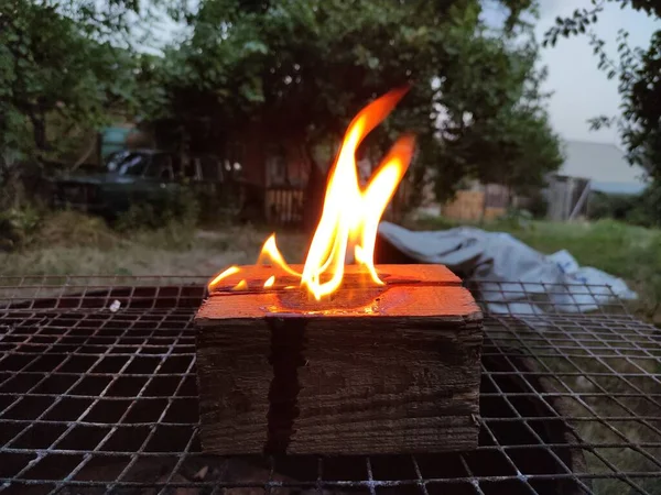 Small Log Fire Burns Evening Type Finnish Candle — Stock Photo, Image