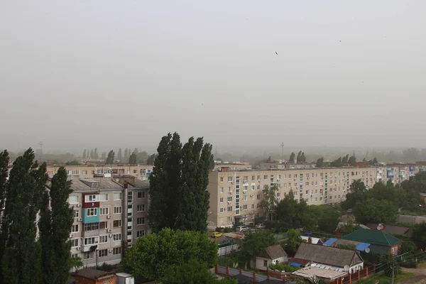 Zandstorm Een Stad Stofvervuiling — Stockfoto