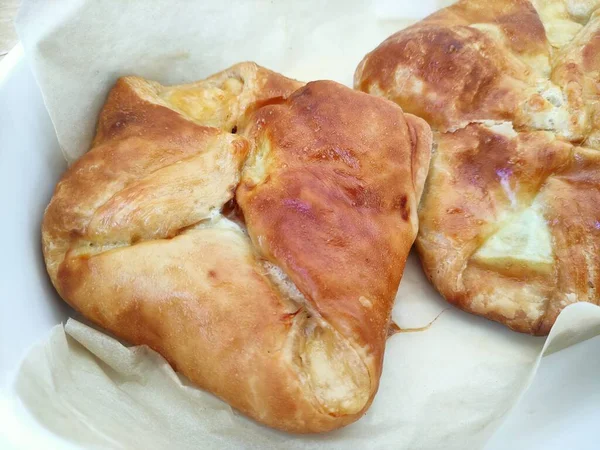 Baked Puff Pastry Buns Cheese Khachapuri — Stock Photo, Image