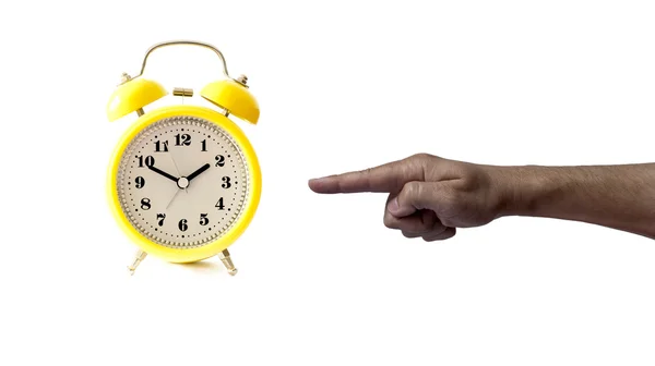 Budík s rukou ukazovala na to ukazuje pojem o čase, řízení času, úspora času — Stock fotografie