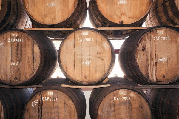 Vieux tonneaux de vin dans la cave, île de Madère, Portugal . — Photo