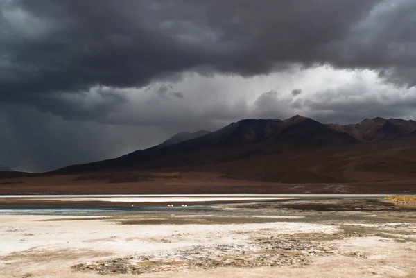 Salar de Uyuni karanlık bulutlara — Stok fotoğraf