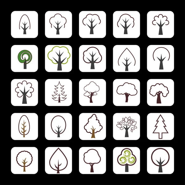 Árboles iconos — Vector de stock