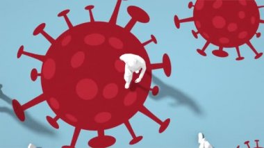 COVID-19 Kişi Yürüyen Sosyal Mesafe Coronavirüs Önleme Animasyonu 3 boyutlu