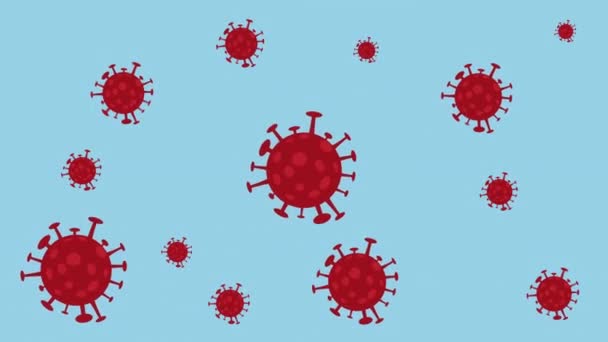 COVID-19 Animation Vörös mikro vírusok jelennek meg egy kék háttér Coronavirus — Stock videók