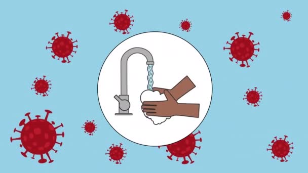 COVID-19 Πλύνετε τα χέρια σας Animation σε 2D πρόληψη της εξάπλωσης του Coronavirus — Αρχείο Βίντεο