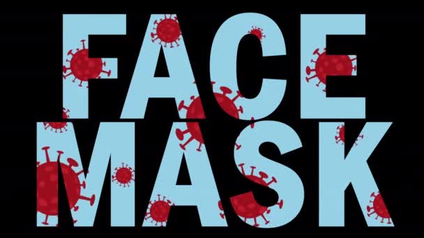 FACE MASQUE texte 2D avec animation coronavirus en arrière-plan — Video