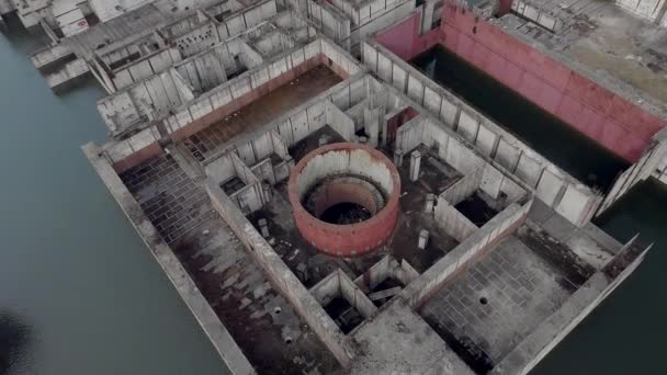 Abandoned and Unfinished Nuclear Power Plant. Aerial View Stock Footage