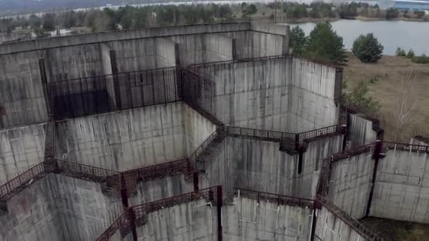 Abandoned and Unfinished Nuclear Power Plant. Aerial View — Stock Video