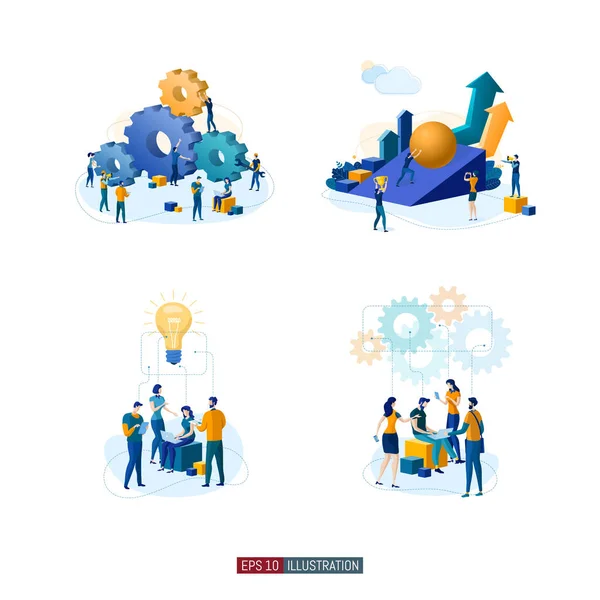 Trendy Flat Illustration Set Teamwork Metaphor Concept Office Workers Planing — Stock Vector