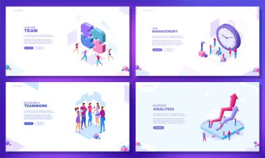 Moda düz çizim. Bir dizi web sayfası konsepti. Takımımıza katıl. İş stratejisi. Zaman yönetimi. Başarılı bir takım çalışması. Tasarımının şablonu işe yarıyor. Vektör grafikleri.
