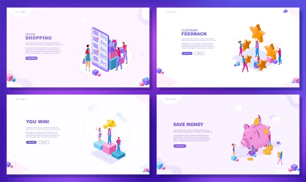Ilustração Plana Moda Conjunto Conceitos Página Web Compras Online Feedback — Vetor de Stock