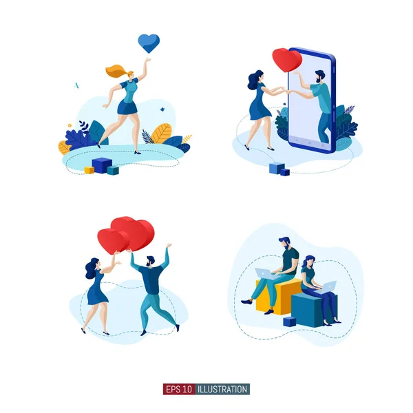 Ensemble Illustration Plat Tendance Ensemble Illustrations Sur Relation Entre Homme — Image vectorielle