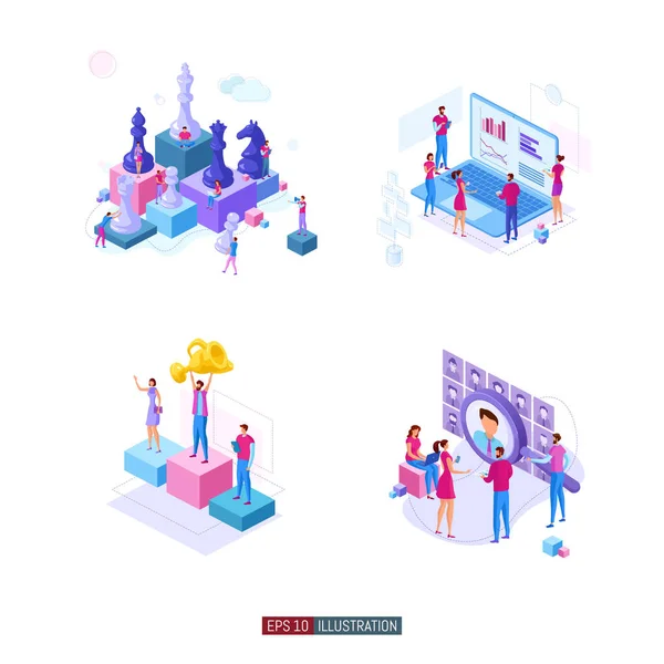 Trendy Flat Illustration Set Teamwork Metaphor Concept Office Workers Planing — Stock Vector