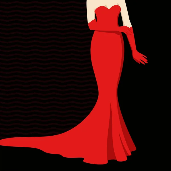 Fondo Abstracto Moda Silueta Una Mujer Con Vestido Noche Rojo — Vector de stock