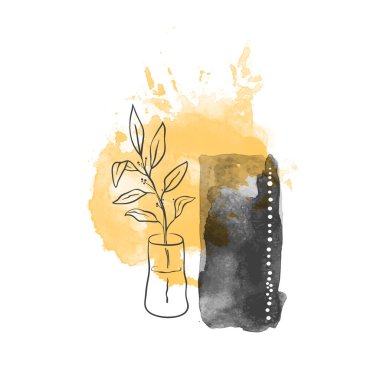 Moda düz çizim. Moda minimalist tarzda elle çizilmiş asgari bir arka plan. Kömür hattı. Suluboya lekeleri. Tasarımının şablonu işe yarıyor. Vektör grafikleri.