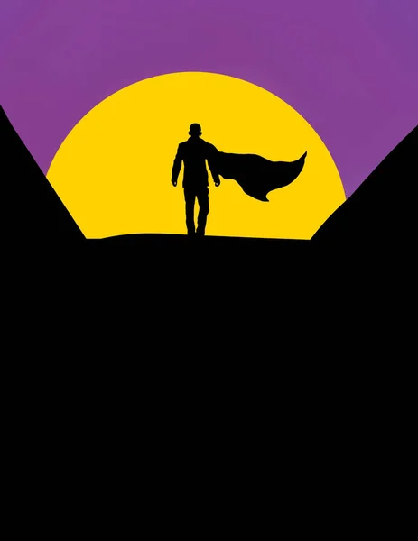 Silhueta Super Homem Andando Chão — Fotografia de Stock
