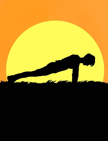 Silhouette Boy Doing Exercise — Stock Photo, Image