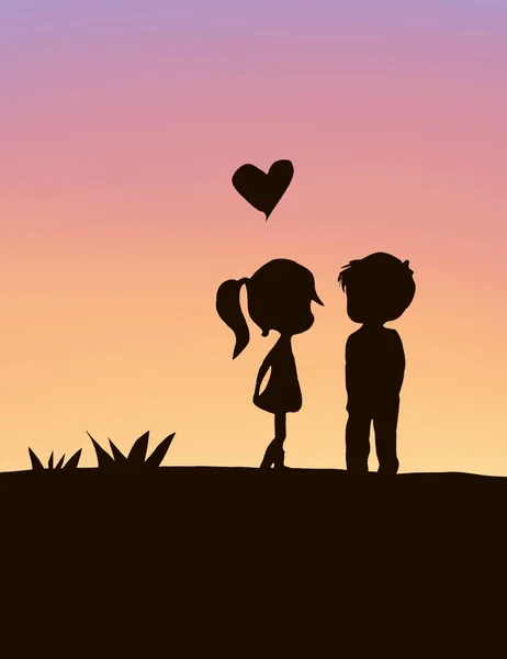 Beautiful Silhouette Illustration Couples Beautiful Sunset — Stock Photo, Image