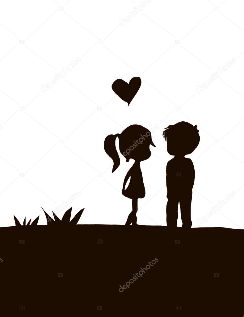 Silhouette of Couples on white background .