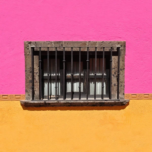 Ventana Colonial Rústica Con Pared Colorida México — Foto de Stock