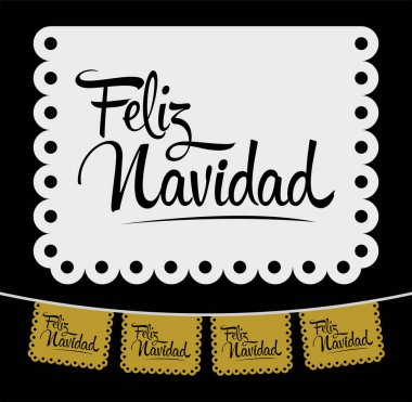 Feliz Navidad, Mutlu Noeller İspanyolca metin vektörü sokak dekorasyonu.