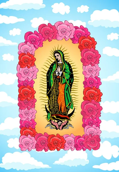 Virgen Guadalupe Color Rosas Ilustración Vectorial Aislada — Vector de stock