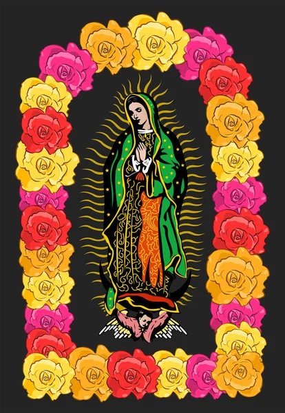 Virgen Guadalupe Color Rosas Ilustración Vectorial Aislada — Archivo Imágenes Vectoriales