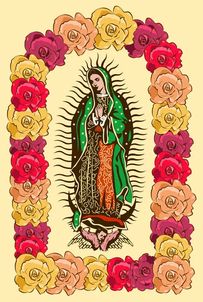 Virgen Guadalupe Color Rosas Ilustración Vectorial Aislada — Archivo Imágenes Vectoriales