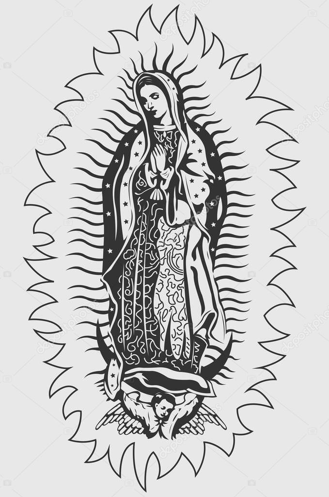 Virgin of Guadalupe, Mexican Virgen de Guadalupe vector illustration.