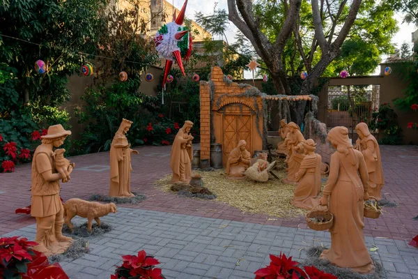 Kerststal Een Traditioneel Mexicaans Huis Tuin — Stockfoto