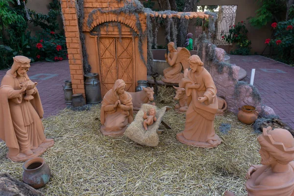 Kerststal Een Traditioneel Mexicaans Huis Tuin — Stockfoto