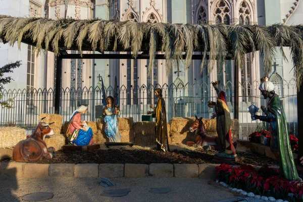 Kerststal Een Traditioneel Mexicaans Huis Tuin — Stockfoto